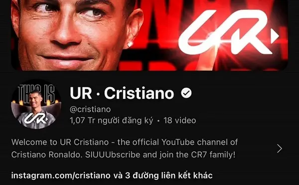 Kênh Youtube Ronaldo ra mắt lập kỷ lục nút vàng